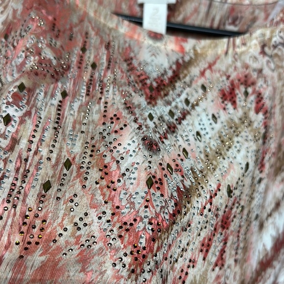 Chico's Pink and Cream 3/4 Sleeve Tie Front Blouse - Picture 2 of 10